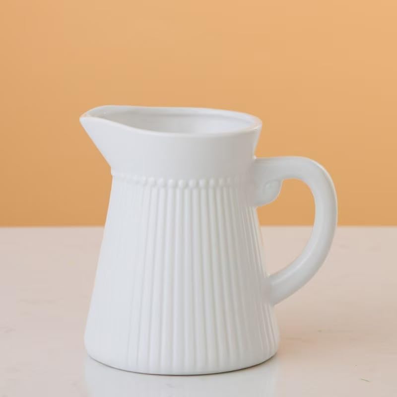 Nordic Retro Ceramic Pitcher Vase with Ribbed Design