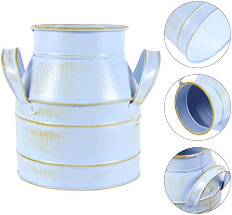 Hemoton Vintage Galvanized Metal Flower Bucket Shabby Chic Vase Blue