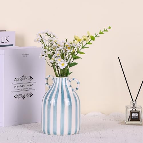 Green and White Ceramic Vase with Handle