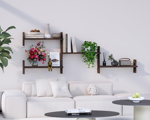 Rustic Floating Shelves 228x67 Solid Wood Bookshelves for Books Plants Photos and Decor