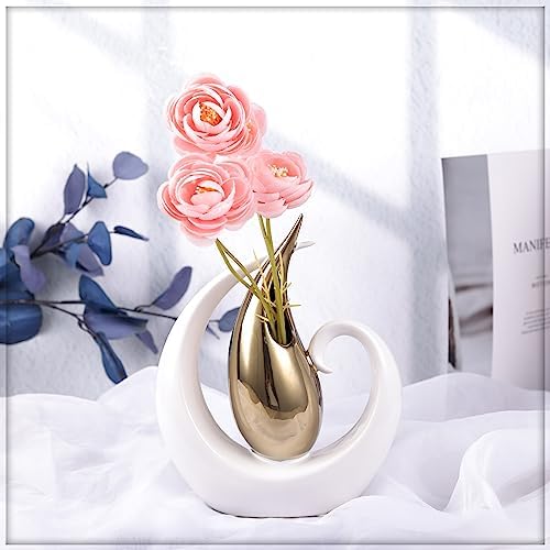Modern Ceramic Vase Gold and White Decor