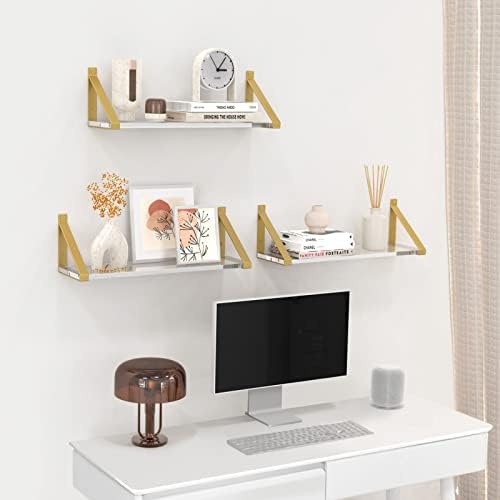Clear Shelves Gold Floating Wall Mounted Set of 2 8mm Transparent Acrylic Invisible Display Decor