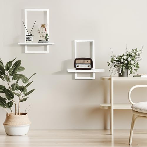 PHOENANCEE Square Floating Shelf Set of 2 Solid Wood White