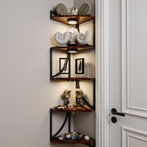 HAAYOT 5-Tier Corner Shelf with LED Lights