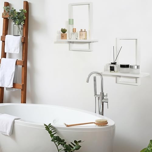 PHOENANCEE Square Floating Shelf Set of 2 Solid Wood White