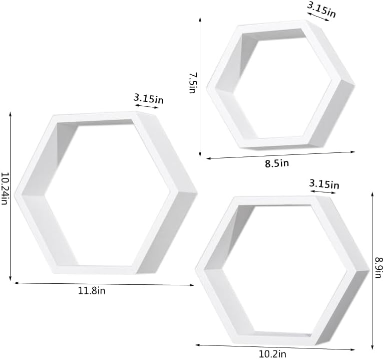 AHDECOR Set of 3 White Hexagon Floating Shelves