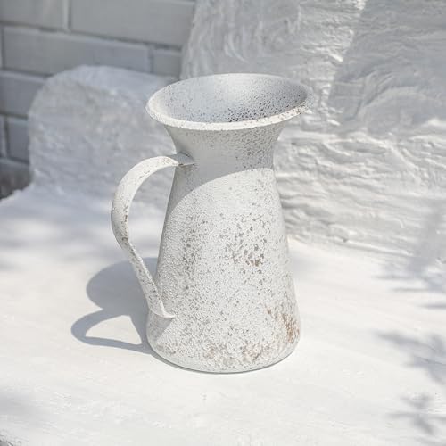 Vintage Flower Vase Rustic Farmhouse Decor Metal Pitcher