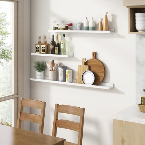 FLYJOE Picture Ledge Shelf Set of 2 24 Inches White Floating Wall Shelves for Nursery and Living Room Decor