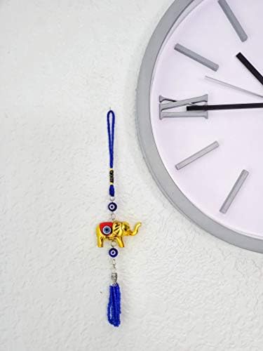 Bravo Team Lucky Blue Evil Eye Hanging Ornament with Elephant Charm and Tassel - Home Car Decor