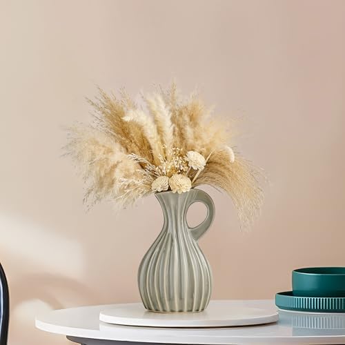 Octdays Grey Ceramic Pitcher Vase for Home Decor