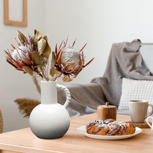 White Ceramic Vase with Handle for Modern Home Decor
