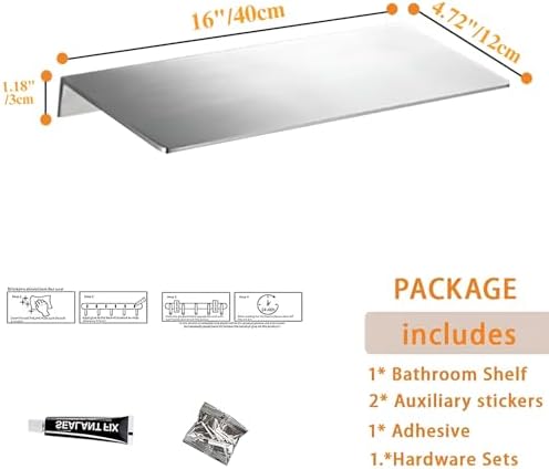 16 Inch Stainless Steel Floating Shelf for Modern Decor