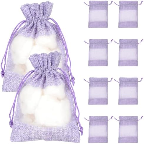 10Pcs Lavender Sachet Bags - Empty Violet Cloth Drawstring Bags for Fragrance and Storage