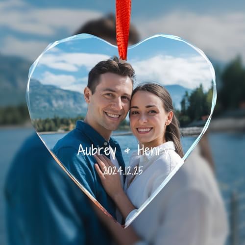 TEQUAN Personalized Crystal Photo Ornament - Custom Picture Heart Decoration