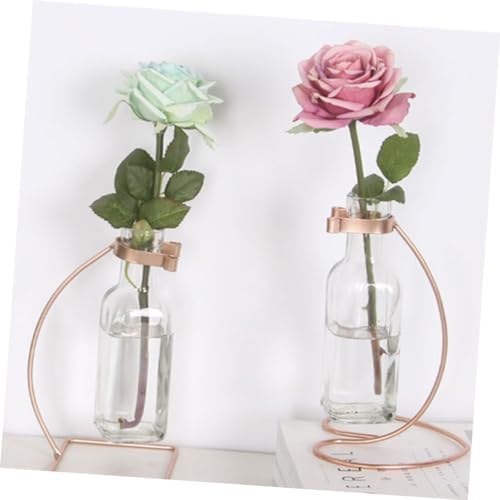 STOBAZA Sturdy Iron Base Glass Vase for Home Office Decor