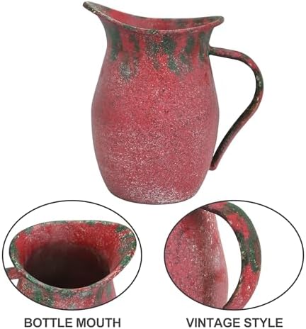 Vintage Country Metal Flower Vase with Rustic Pitcher Design