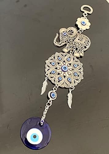 Betterdecor Turkish Blue Evil Eye with Lucky Elephant Wall Hanging Decor Amulet