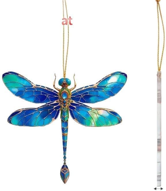 Stained Glass Dragonfly Hanging Ornament for Home and Car Decor