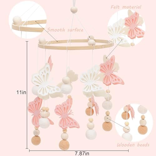RSOLIET Crib Girl Butterfly Charm Pink Off-White Ornament