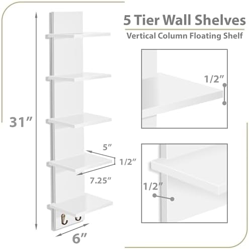 Sorbus 5 Tier Wall Shelf with Hooks 2 Pack