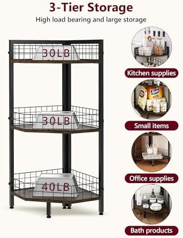 WikLiy 3 Tier Corner Shelf Stand with Metal Grid