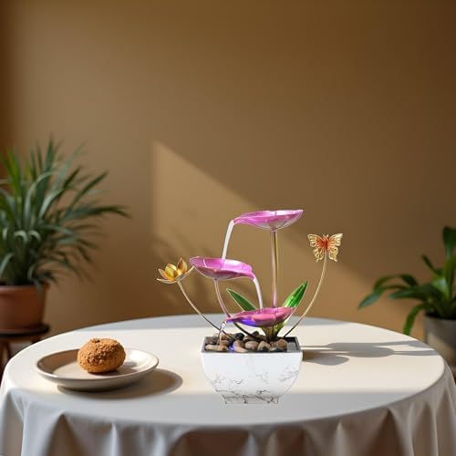 Pink Tabletop Water Fountain with LED Lights