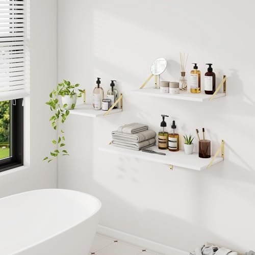 White Wood Deep Floating Shelves Set of 2
