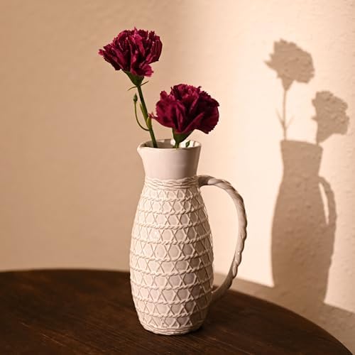 VICTOR TERESA Small White Ceramic Pitcher Vase for Home Decor