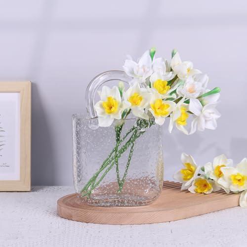 Light Up Glass Purse Vase with Handle for Home Decor