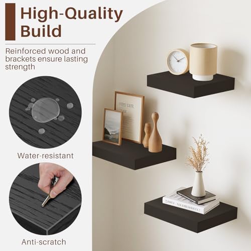 FurnitureR Floating Shelves Set of 3 Black Wall Mounted