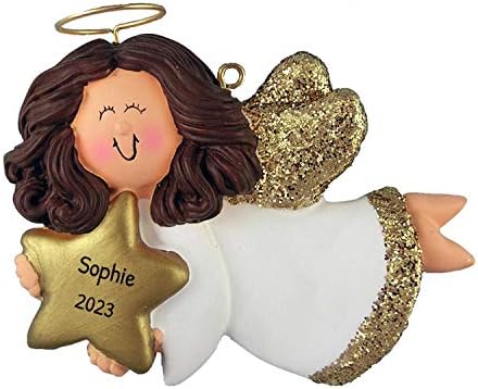Personalized Angel Ornament 2024 - Vintage Style With Glitter Star and Feather Wings