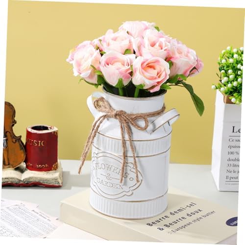 Rustic Galvanized Metal Flower Bucket Vintage Decorative Vase