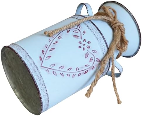 Grey Small Vintage Metal Milk Can Vase Farmhouse Decor