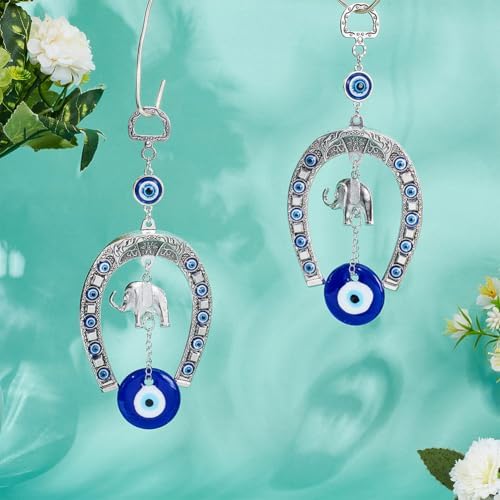 WEBEEDY 2PCS Evil Eye Car Hanging Decor Blue Silver
