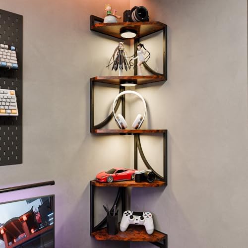 HAAYOT 5-Tier Corner Shelf with LED Lights