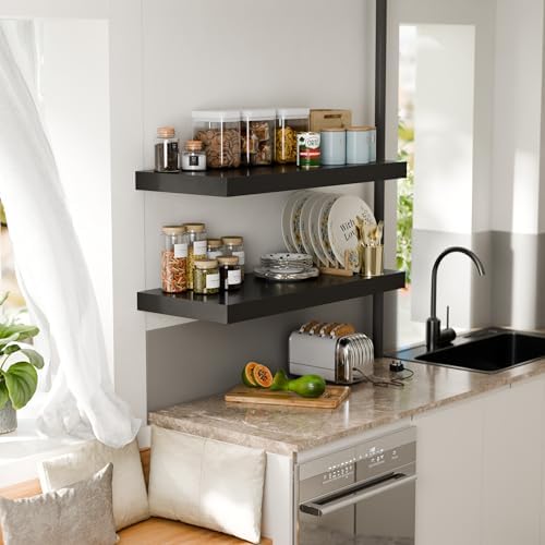 Black 24 Inch Floating Shelves with Invisible Brackets for Wall Decor
