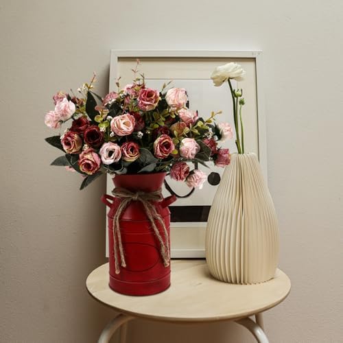 Rustic Galvanized Milk Can Vase Red