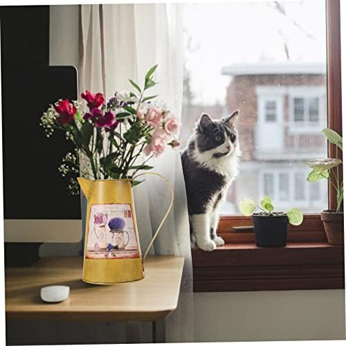 STOBAZA Vintage Wrought Iron Flower Bucket Decor Vase