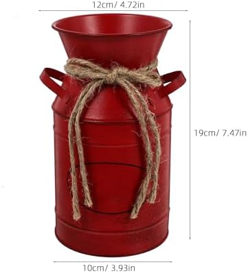 Rustic Galvanized Milk Can Vase Red