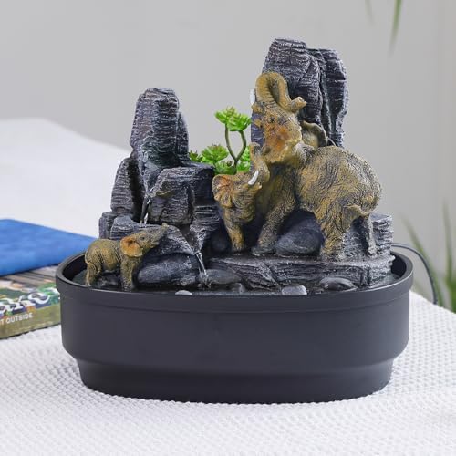 108 Inch H Elephant Tabletop Fountain with LED Lights and Cascading Rocks