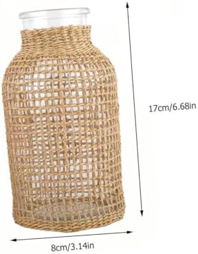 STOBAZA Style Glass Desktop Vase with Light Brown Wicker Design