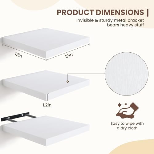 Fun Memories Floating Shelves Set of 3 White 12 Inch Square