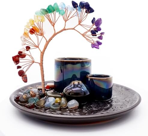 59 Inch Multifunctional Ceramic Incense Burner with 7 Colored Crystal Tree