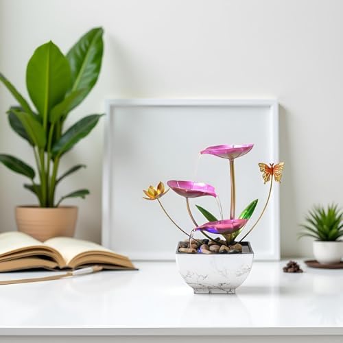 Pink Tabletop Water Fountain with LED Lights