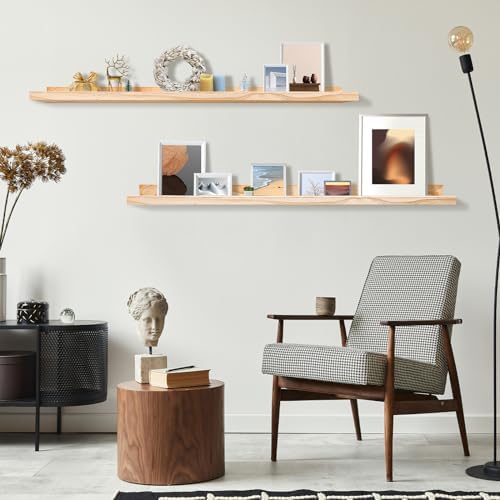 24 Inch Pine Wood Floating Shelves Set of 2 for Home Decor