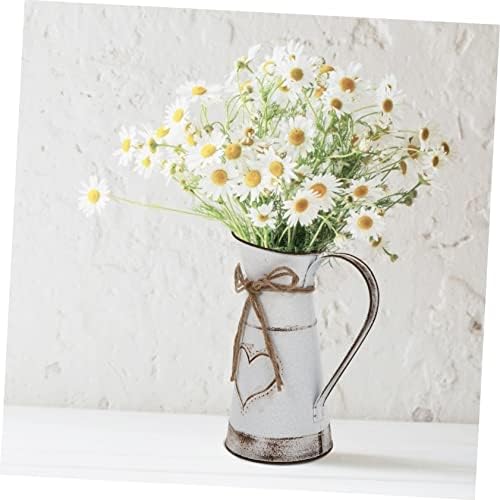IMIKEYA Vintage French Country Style Pitcher Metal Flower Vase White 11 Inch