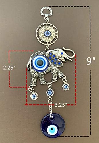 Retro Turkish Blue Evil Eye and Lucky Elephant Wall Hanging Ornament