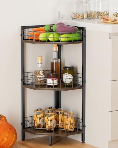 WikLiy 3 Tier Corner Shelf Stand with Metal Grid