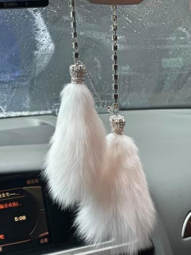 Bling Car Charm Cute Plush Fox Hanging Mirror Ornament