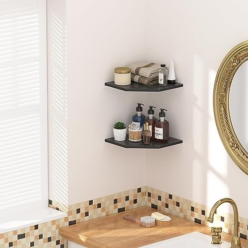 JJL Corner Shelves 4 Tier 133 Inch Deep Wooden Wall Mounted Storage
